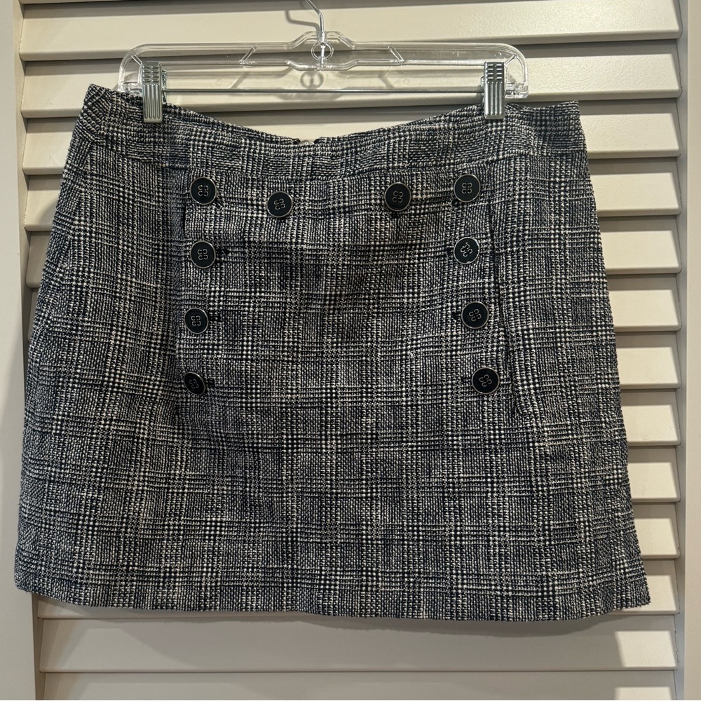 Veronica Beard Maida Navy & White Plaid Button Panel Mini Skirt